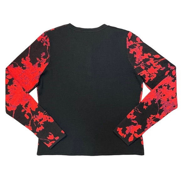 DVF Ibiza Cardigan Sweater Floral Wool Diane von Furstenberg Red Black Large EUC - Picture 4 of 7